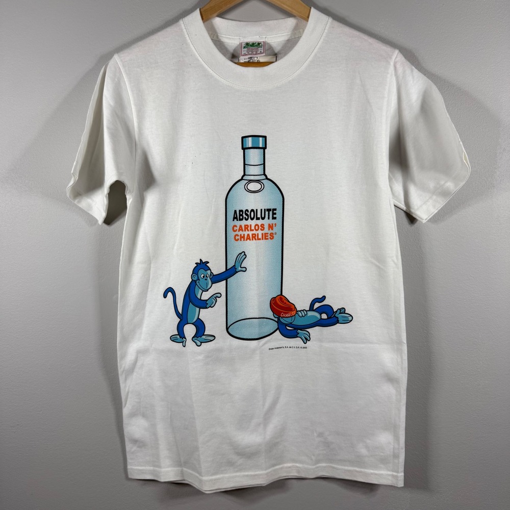 Carlos n' Charlie's Vintage Absolute Vodka Monkey Graphic T-Shirt White Small